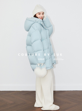 SUK 冰岛苔原！冬季新款廓形立体充绒连帽中长款云朵泡芙羽绒服女
