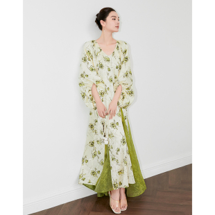 新款 盛夏印花拼接裙摆设计感圆领宽松连衣裙女夏季 绿野仙踪 SUK