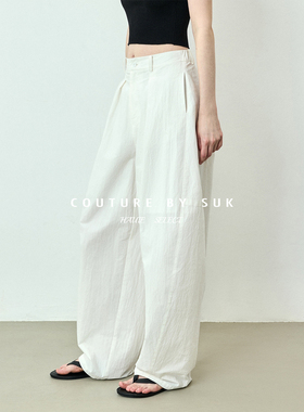 SUK 肌理二重奏！老钱高腰阔腿弯月镰刀气球裤女宽松显瘦休闲长裤