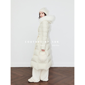 SUK 90白鹅绒连帽毛领保暖羽绒服女新款 曼城旧事 腰带收腰中长款