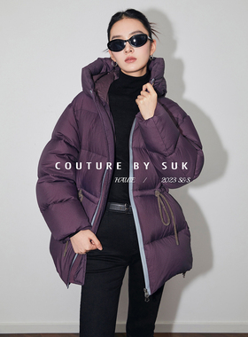 SUK 太妃拿铁！90白鹅绒设计感收腰连帽面包服羽绒服女时尚保暖
