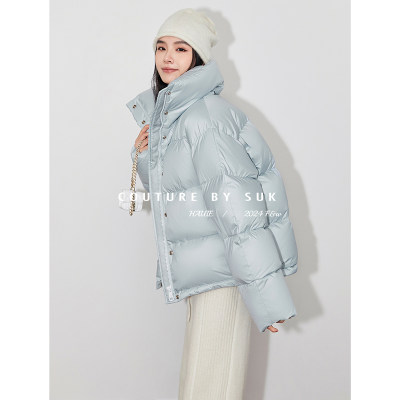 SUK街拍达人！黑色2025时尚立领单排扣面包服羽绒服女厚90白鹅绒