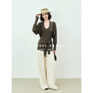 长袖 收腰系带深U领内搭短款 针织坎肩外搭两件套女 暮色双生 SUK