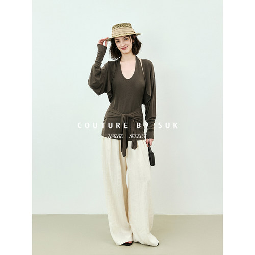 长袖针织坎肩外搭两件套女