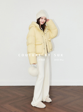 SUK 时尚序章！连帽90白鹅绒蓬松面包泡芙羽绒服女2025冬季新款