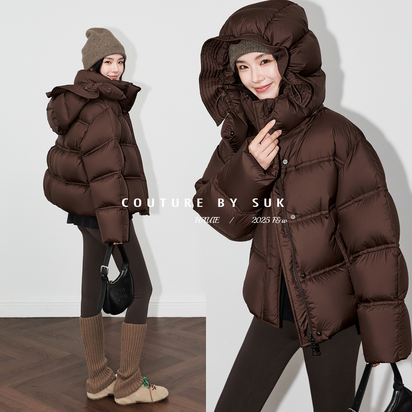 SUK 焦糖雪笺！2025冬季新款90白鹅绒花苞帽显瘦保暖羽绒服外套女