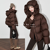 SUK 90白鹅绒花苞帽显瘦保暖羽绒服外套女 新款 焦糖雪笺 2025冬季