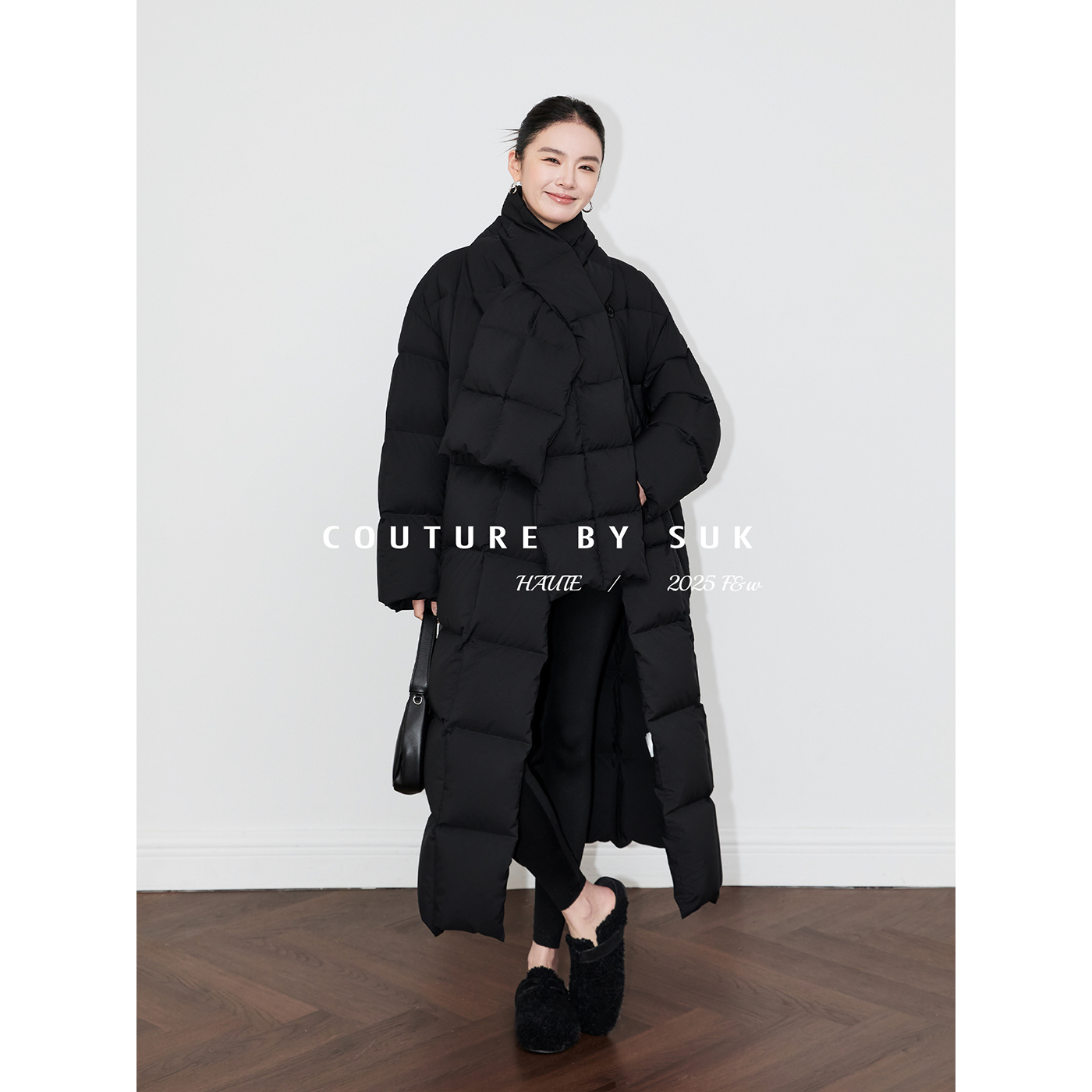 SUK 格调标杆！90白鹅绒中长款围巾防风廓形保暖羽绒服2025新款女