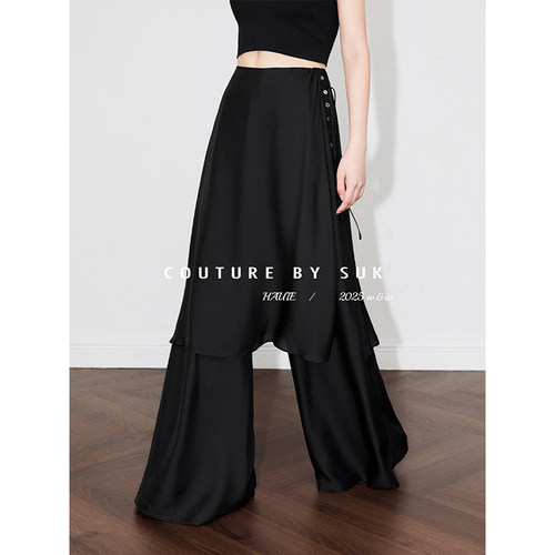 SUK 秋韵裙影！优雅气质新款高腰显瘦直筒裤假两件设计感裙裤女