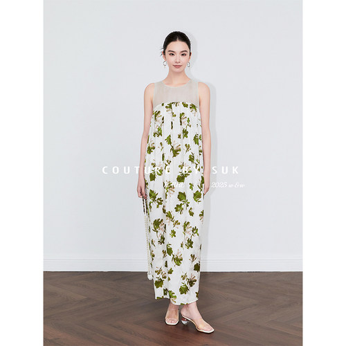 印花拼接连衣裙女夏新款长裙