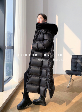 SUK 温情小暖炉！90白鹅绒长款可拆卸毛领羽绒服女2025秋冬新款女