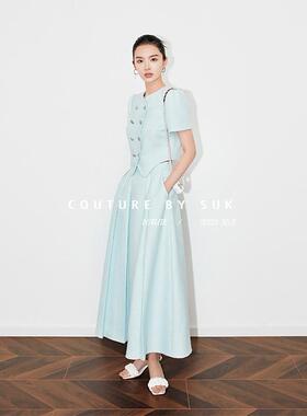 SUK 米兰游记！明星同款小香风大摆裙两件套泡泡袖外套套装女秋季