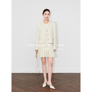 套装 精致小香风工字褶设计背心裙翻领外套时尚 女 优雅序曲 SUK