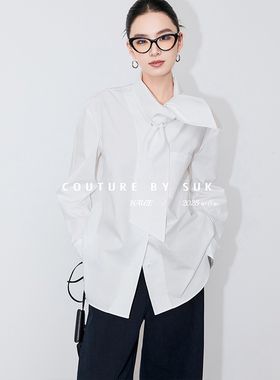 SUK 秋意交响！早秋新款复古气质飘带衬衫女设计感宽松显瘦上衣