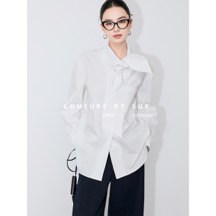 SUK 秋意交响！早秋新款复古气质飘带衬衫女设计感宽松显瘦上衣