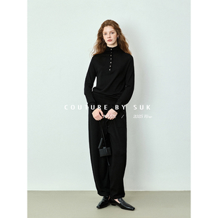套装 SUK 针织单排扣中领毛衣高腰锥形裤 绵羊毛长袖 女 松弛姿态