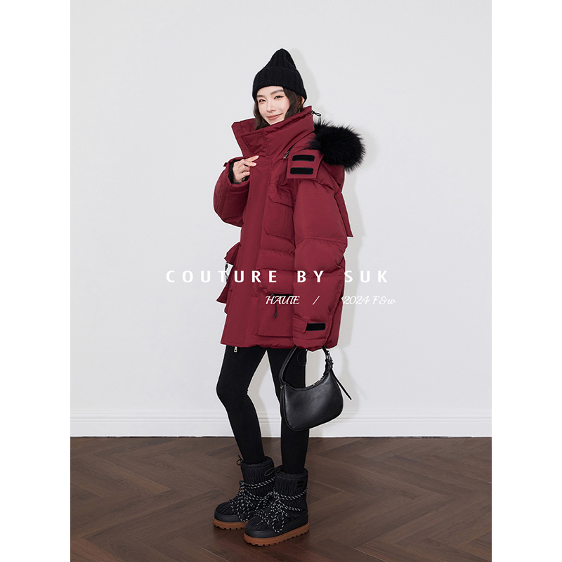 SUK 雪舞凌峰！2025冬季新款休闲鹅绒羽绒服立领连帽设计派克服女