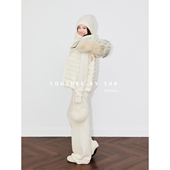 SUK 女 马甲羽绒服叠穿时尚 冬夜恋歌 绗缝设计90白鹅绒大毛领无袖