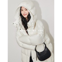 SUK 少女心事！2025冬季新款加厚中长款宽松连帽90白鹅绒羽绒服女
