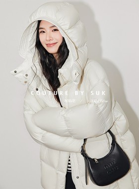 SUK 少女心事！2025冬季新款加厚中长款宽松连帽90白鹅绒羽绒服女