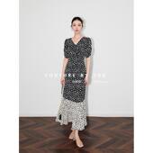 飞花流影 2025夏季 新款 SUK 碎花裙法式 优雅长裙黑色收腰连衣裙女