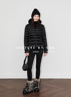 SUK 时尚先锋！90白鹅绒绗缝设计感收腰显瘦保暖连帽羽绒服外套女
