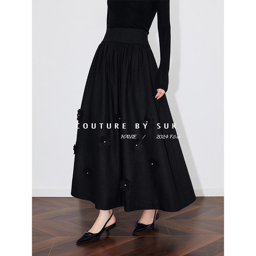 SUK秋冬点点繁星百褶超重工伞裙