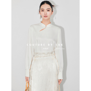 新中式 书香世家 SUK 改良盘扣立领斜襟百搭衬衣上衣 现货