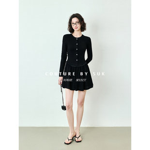 SUK 轻熟优雅提花羊毛针织连衣裙女收腰百褶裙显瘦气质 春日纤影