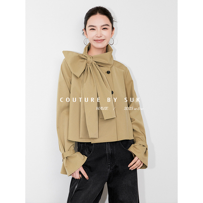 SUK时髦精可拆卸领结短风衣外套