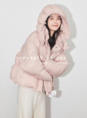 SUK 少女美学！2025冬季新款加厚连帽宽松面包服90白鹅绒羽绒服女