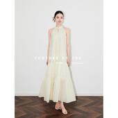 蝴蝶结挂脖连衣裙夏过膝长款 SUK 锦绣裙韵 宴会茶歇大摆裙