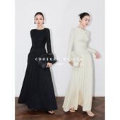 维纳斯女神 2025新款 针织显瘦长袖 SUK 圆领拼接长款 连衣裙女