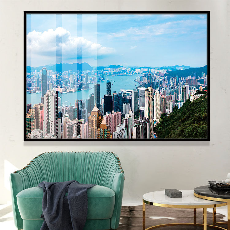俯瞰维多利亚港装饰画香港高楼大厦风景晶瓷画酒店大客户贵宾室画