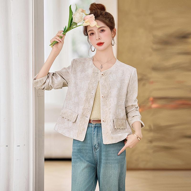 225春秋新款女装领刺绣0圆提YL716-02花蕾丝拼式接新中中国风外套