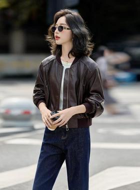 20GT8078-025季秋外套领女装皮衣款小个子复古百搭立机车皮夹克G