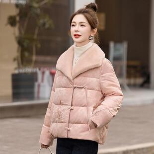 新中式国羽绒风个服女冬短款224新款高端小子ZYI99837刺绣提花白