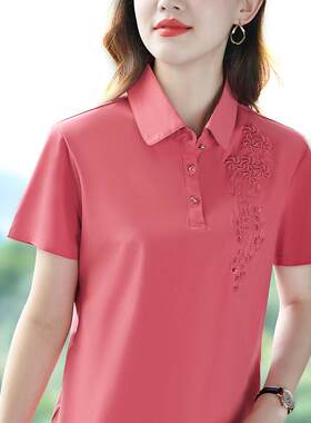 衫女短袖纯闲棉恤款年新妈妈夏装宽大码松70671014休半袖上衣服