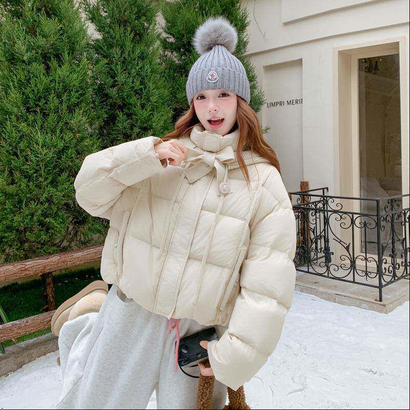 米白0色90绒短款羽绒服b275-M74帽女225冬季新款韩版小个子超好看