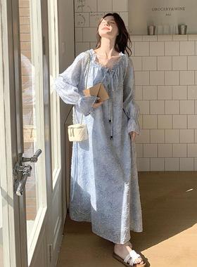 法式浪漫蓝色连衣裙女ZZB189 72025年秋季新款精高级感裙致温柔风