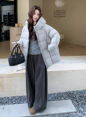 浅灰色派克c169-257服长款连帽5羽绒服女2中02冬韩系保暖厚90白鸭