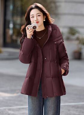 2025冬时新款帽尚羽绒服短款腰修身显瘦女小个连子外套收 HRHR-D2