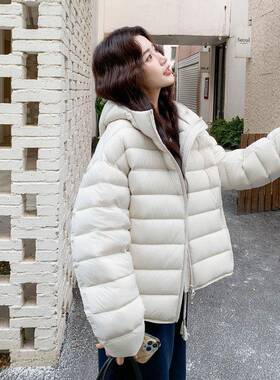 暖白色泡芙排骨羽0绒c182-Y09服女短款2205冬季韩系连帽轻薄保9白