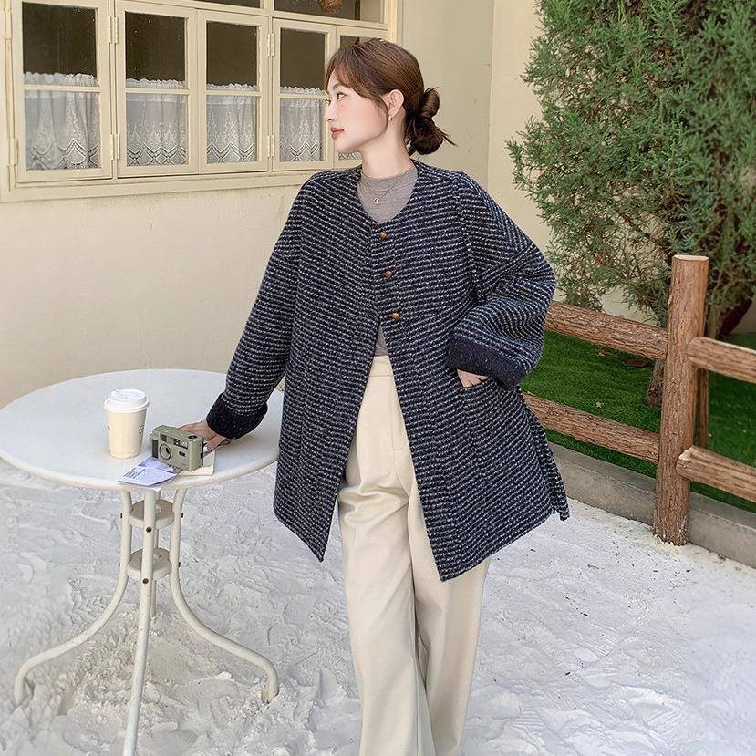 灰色复古小香双风面呢外款套女20级25冬季新韩系chC090-895ic高感