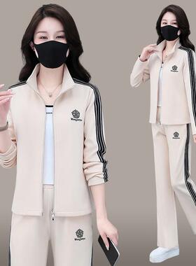 年轻妈春秋洋气运动服装拼色58-87872立领长妈袖件两套套