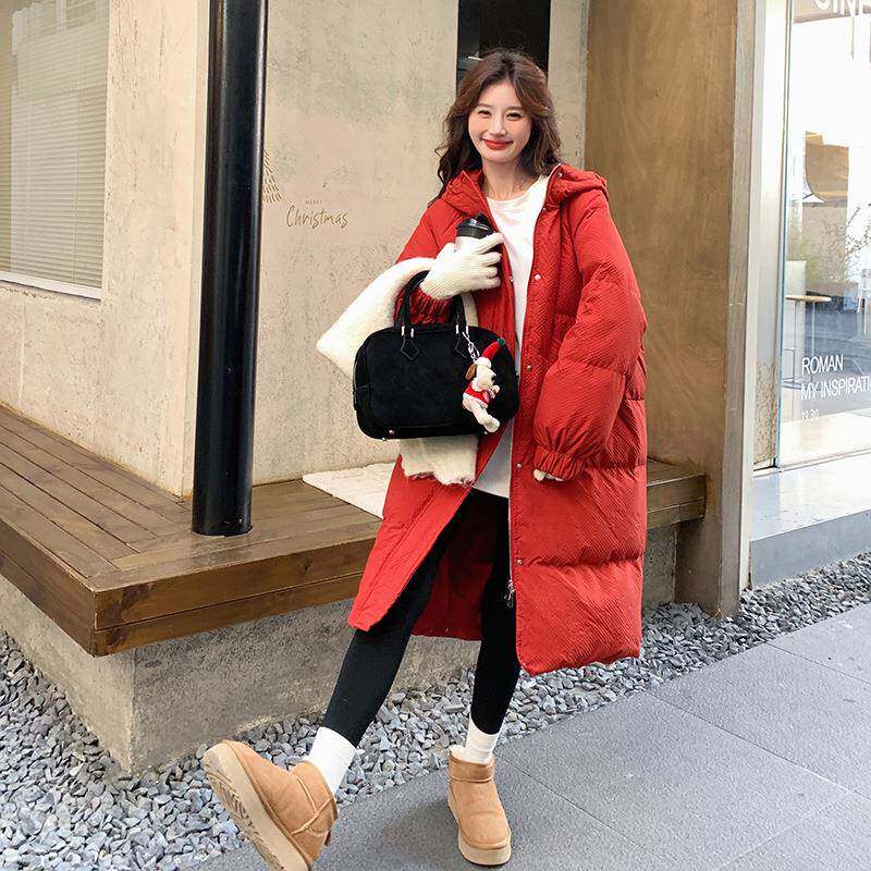 圣诞色中长款羽绒服5女冬季02新款时尚红过膝面包D111-A61服90白2