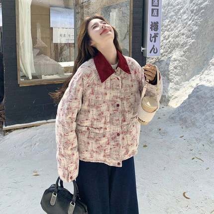 红色小香款风短碎花羽绒服B189-882女2025冬季小个子减白龄暖90鸭