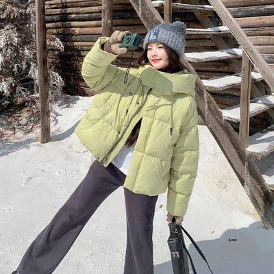 加厚韩帽系绿色连羽绒服女冬224新241262710款小个子加厚保暖短款