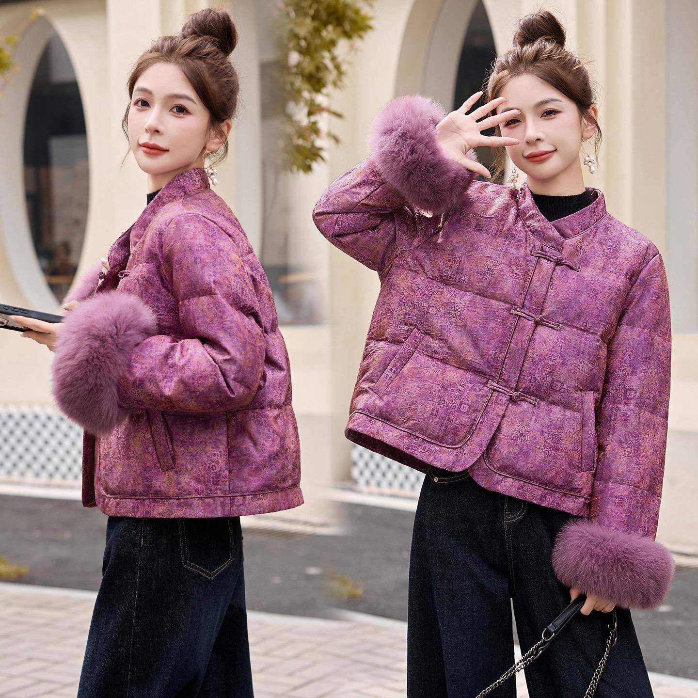 真狐狸中式国风羽绒服女冬ZYI2552A季2025新子款外小个复古毛盘扣