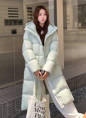 浅绿色连帽b213A-25中长款羽绒服2女025冬新款级感高超好看鸭90白